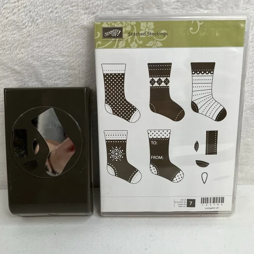 Stampin Up STITCHED STOCKINGS Coordinating Punch Christmas Winter Retired XL‎